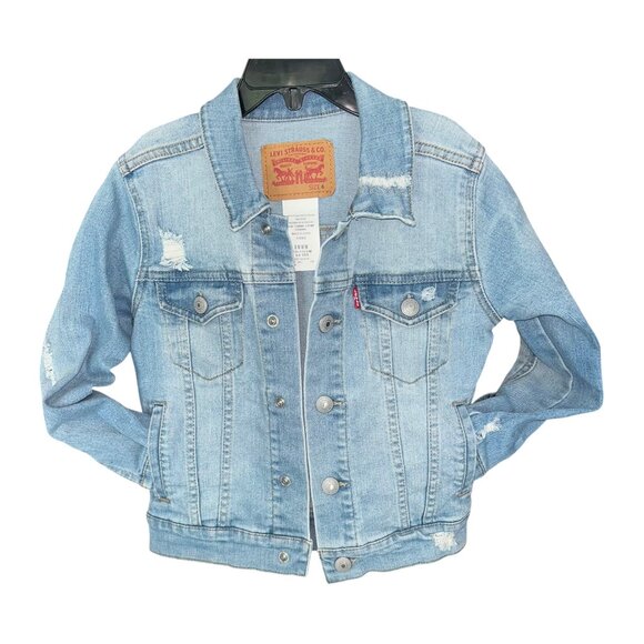 Levi's Trucker Youth Distressed Jean Jacket | Size 6, Small, Girl's Denim Jacket - Picture 1 of 13